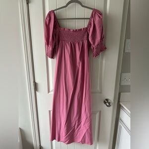 Chic Pink Maxi Dress with Smocked Bodice